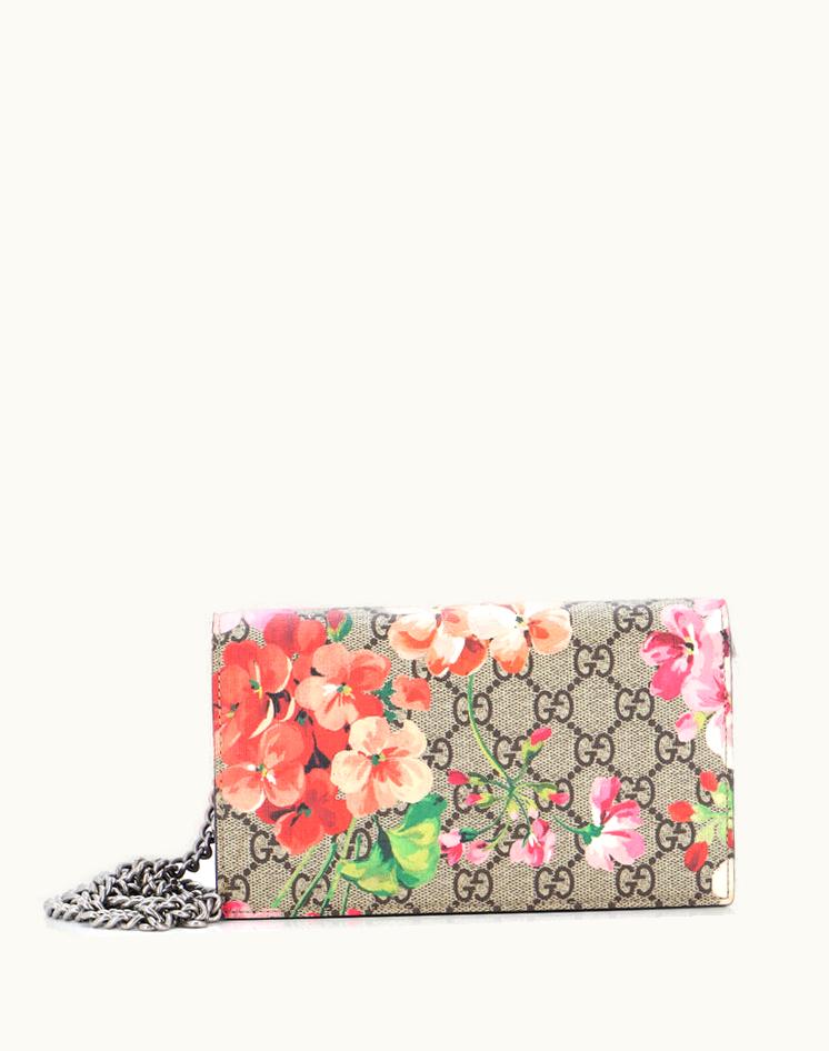 Gucci Gucci Blooms Print GG Coated Canvas Chain Wallet in Brown