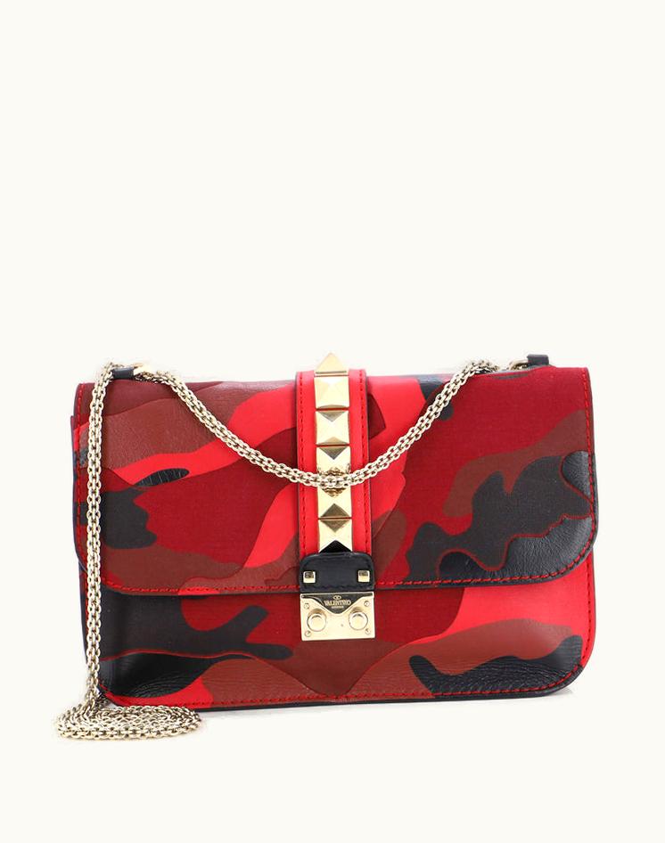 Valentino Valentino Glam Lock Shoulder Bag Camo Leather And Canvas Medium