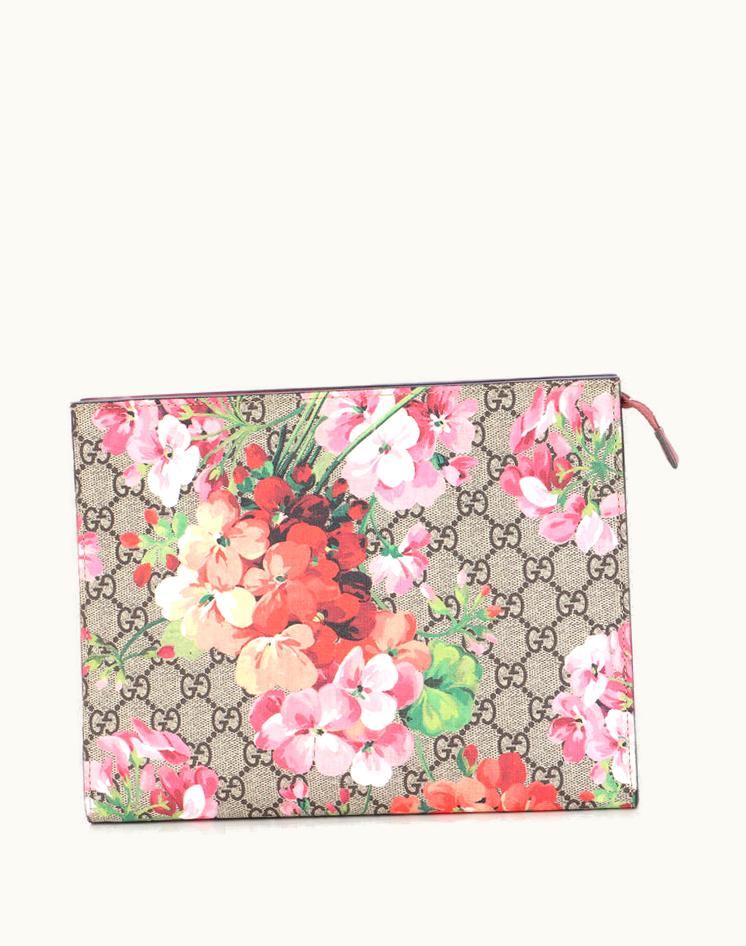 Gucci Gucci Toiletry Pouch Blooms Print GG Coated Canvas Large Pink