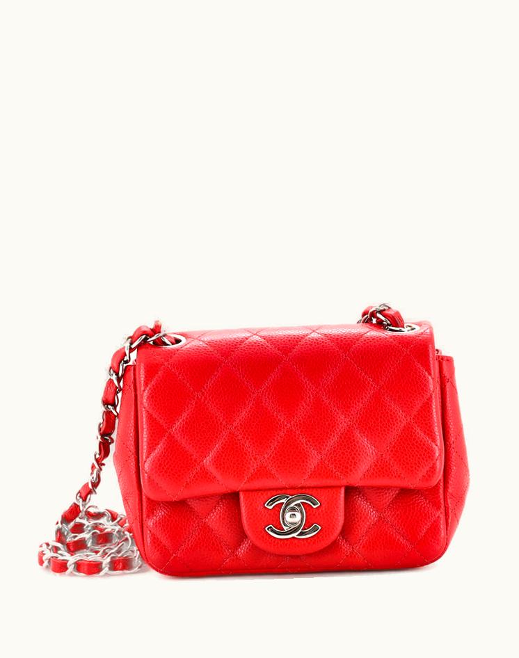 Chanel Chanel Square Classic Single Flap Bag Quilted Caviar Mini Leather Red