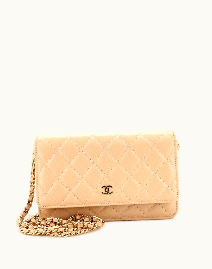 Chanel Chanel Wallet On Chain Quilted Caviar Leather Crossbody Neutral Gold