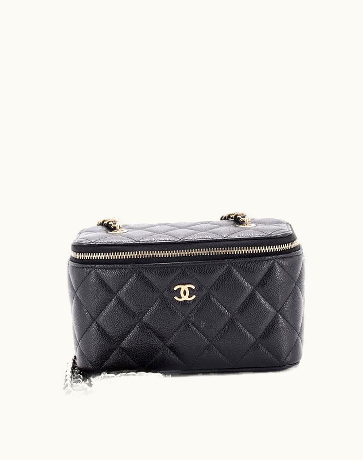 Chanel Chanel Classic Vanity Case With Chain Quilted Caviar Small Black & Red