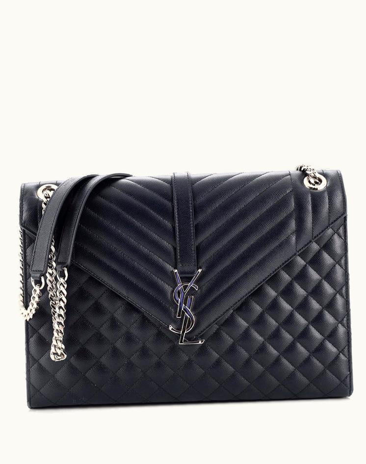 Saint Laurent Saint Laurent Classic Monogram Envelope Satchel Mixed Matelasse Leather Large Blue