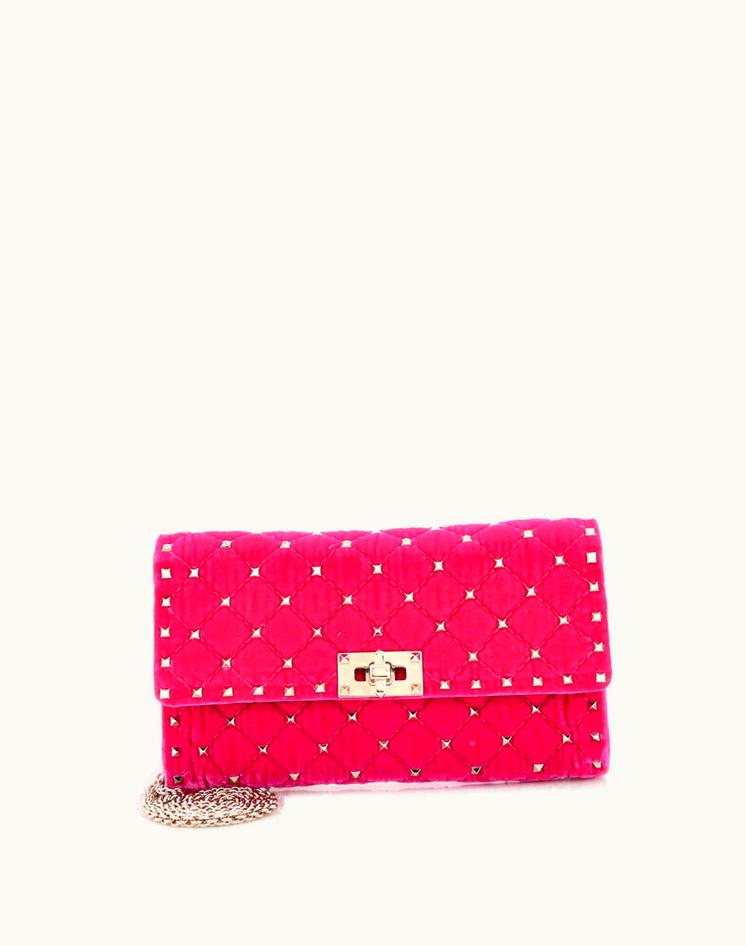 Valentino Valentino Rockstud Spike Wallet On Chain Quilted Velvet Small