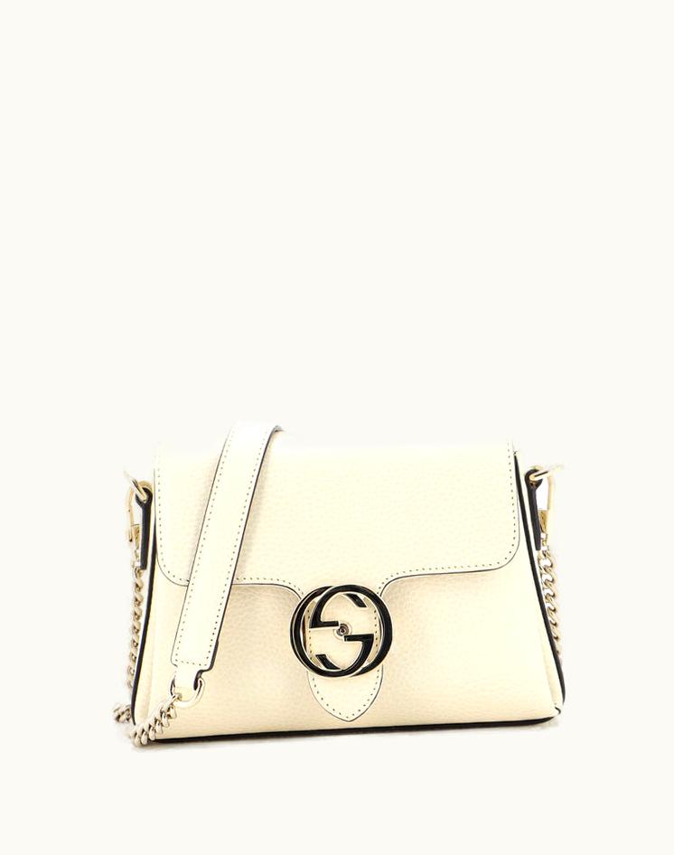 Gucci Gucci 246556/5 Interlocking Chain Crossbody Bag Leather Small Neutral