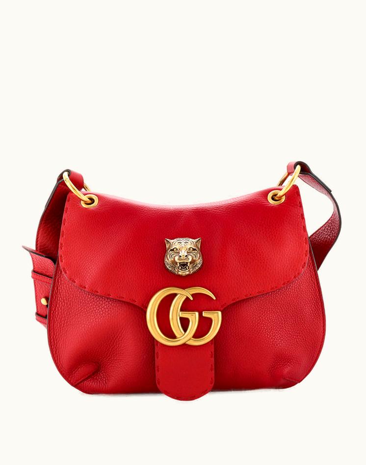 Gucci Gucci GG Marmont Animalier Shoulder Bag Leather Medium Red