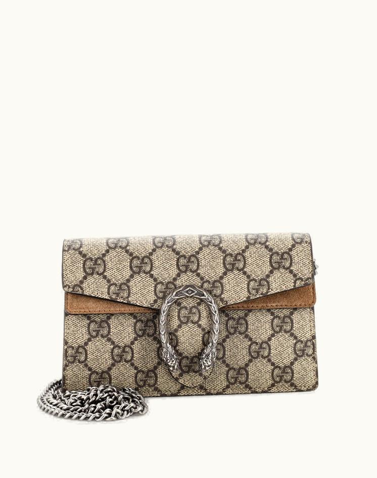Gucci Gucci Dionysus Bag GG Coated Canvas Super Mini Brown Aged Silver