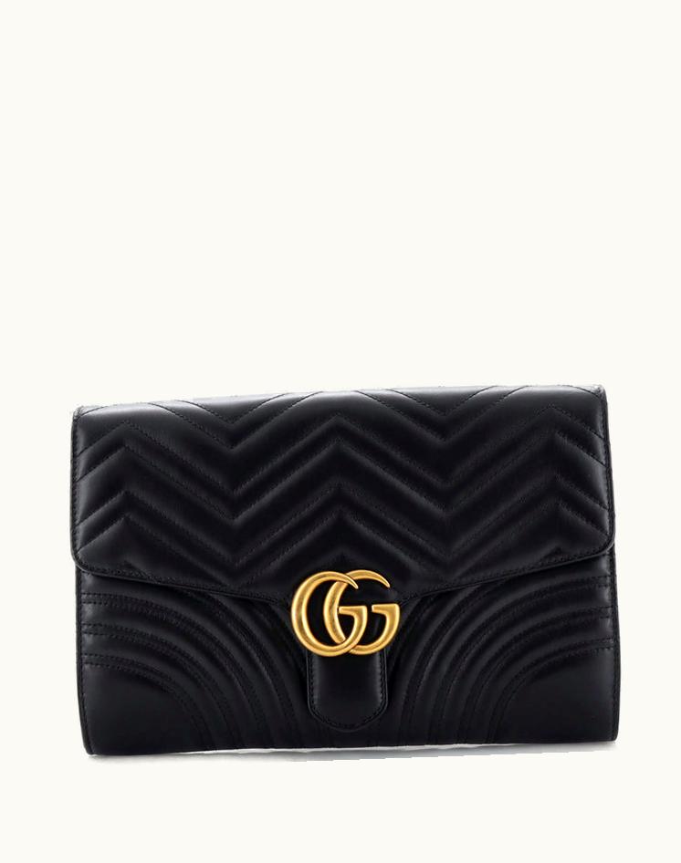Gucci Gucci GG Marmont Flap Clutch Matelasse Leather Black Aged Gold