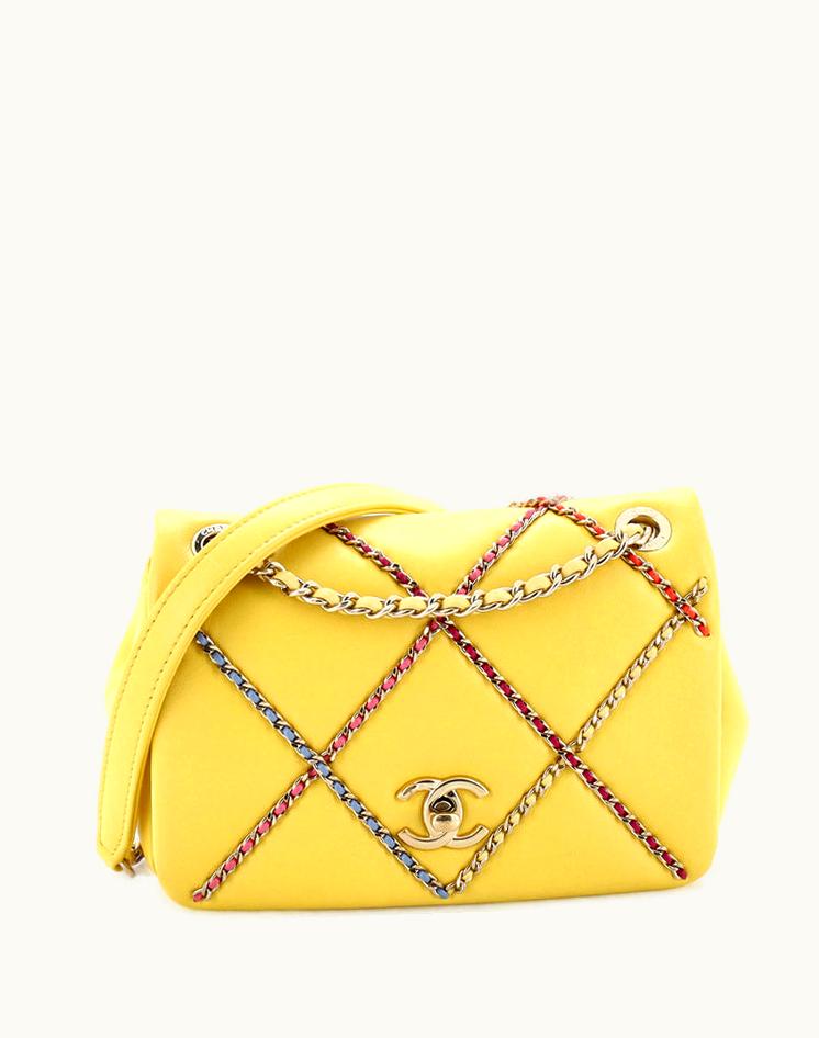 Chanel Chanel Entwined Chain Flap Bag Quilted Lambskin Small Yellow Gold