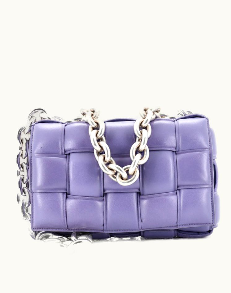 Bottega Veneta Bottega Veneta Cassette Chain Crossbody Bag Padded Maxi Intrecciato Leather in Purple