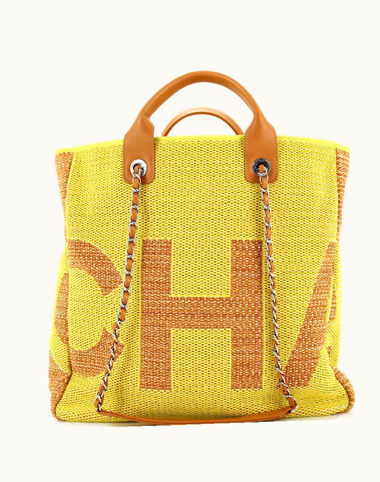 Chanel Chanel Deauville Logo Shopping Tote Printed Mixed Fibers Large