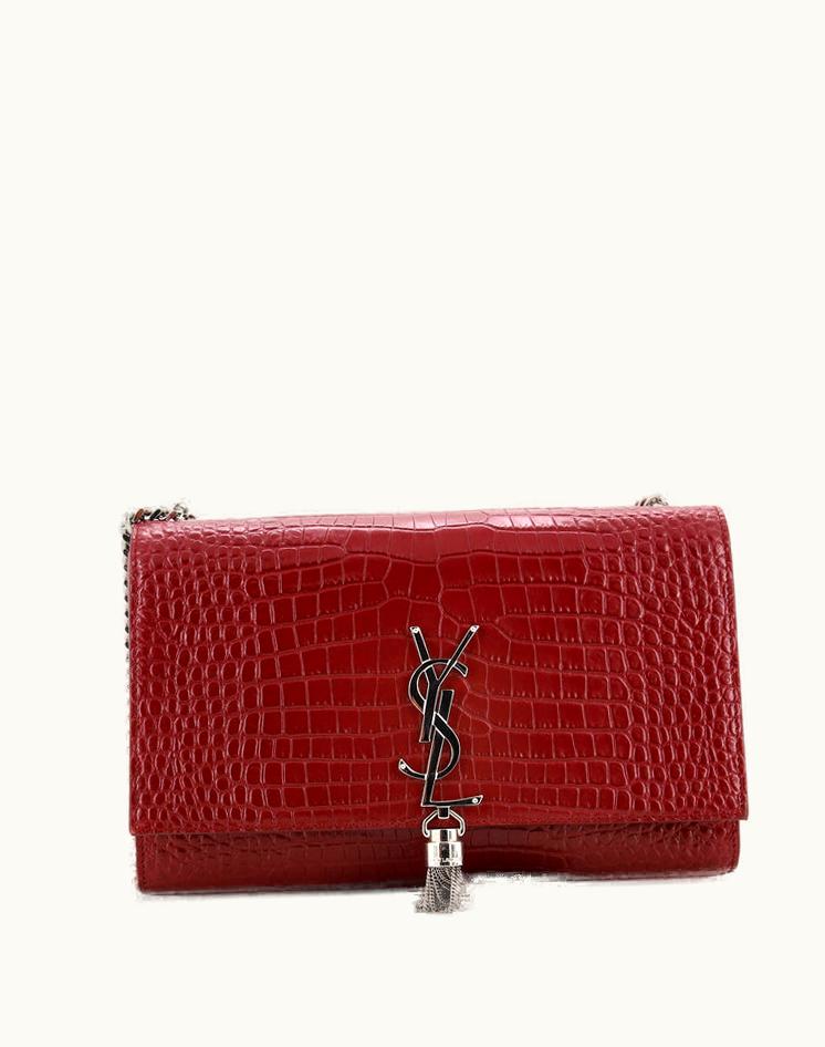 Saint Laurent Saint Laurent Classic Monogram Tassel Crossbody Bag Crocodile Embossed Leather Medium Red
