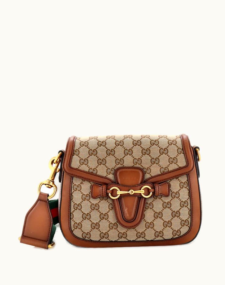 Gucci Gucci Lady Web Shoulder Bag GG Canvas Medium Brown Aged Gold