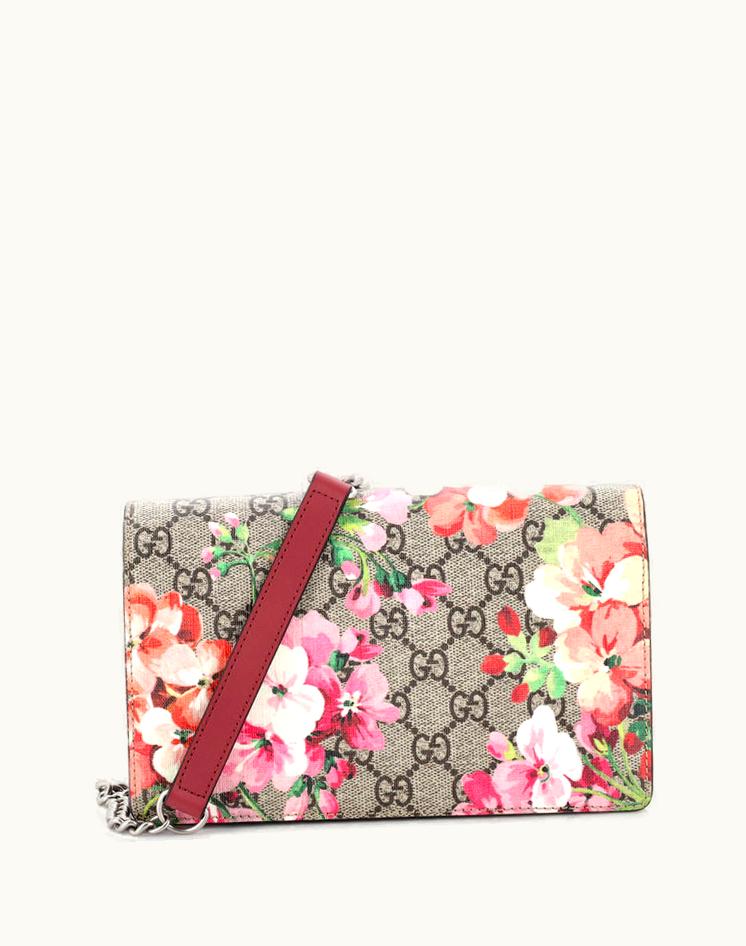 Gucci Gucci Blooms Print GG Chain Wallet Coated Canvas Brown