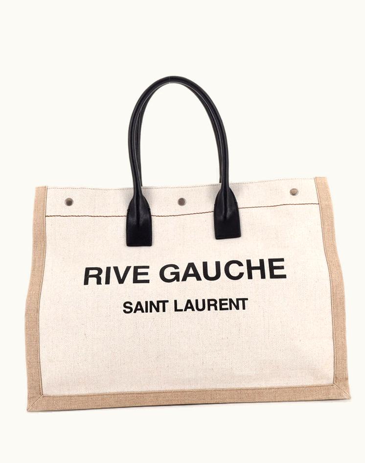 Saint Laurent Saint Laurent Rive Gauche Shopper Tote Canvas Large Neutral Beige Aged Silver