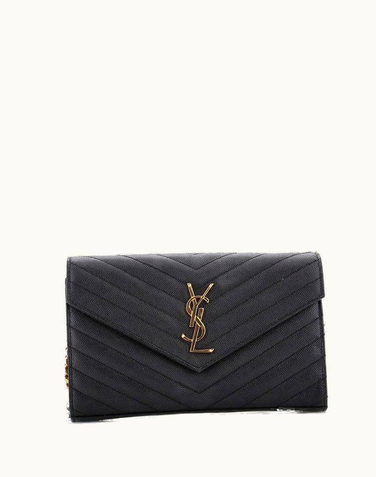 Saint Laurent Saint Laurent Classic Monogram Wallet On Chain Matelasse Chevron Leather Medium Black