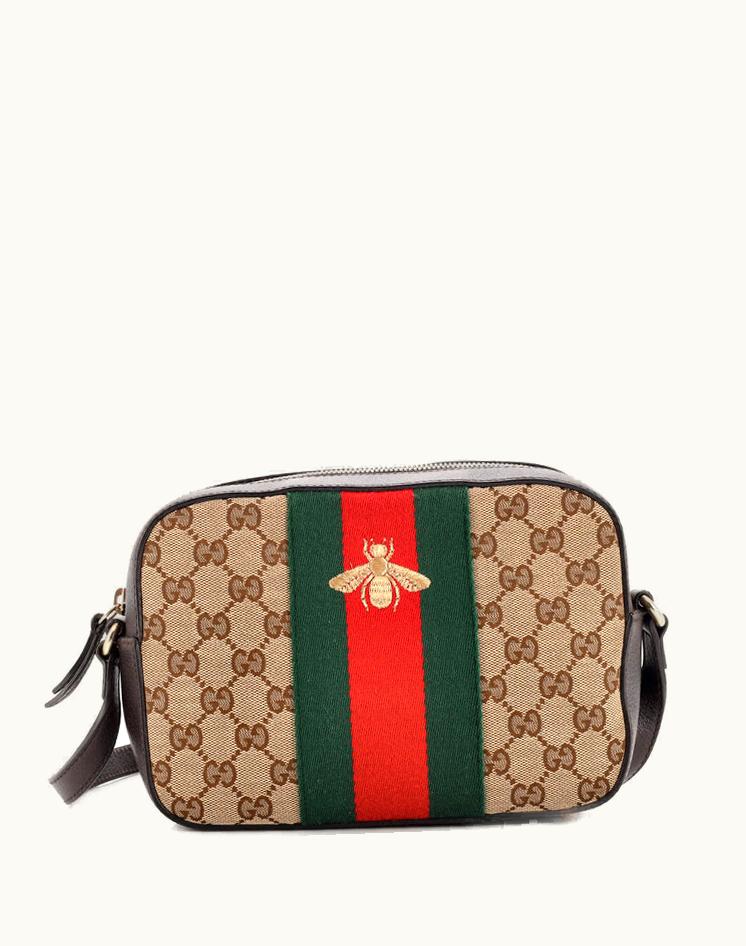 Gucci Gucci Bee Web Camera Bag GG Canvas Luxury Camera Bag Brown