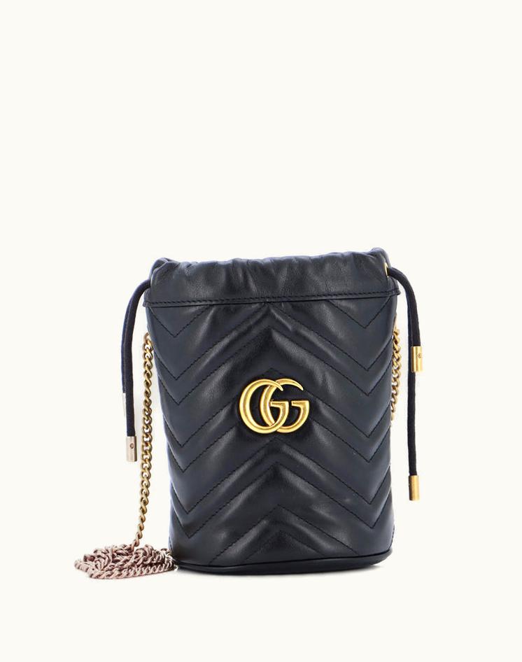 Gucci Gucci GG Marmont Bucket Bag Matelasse Leather Mini Black