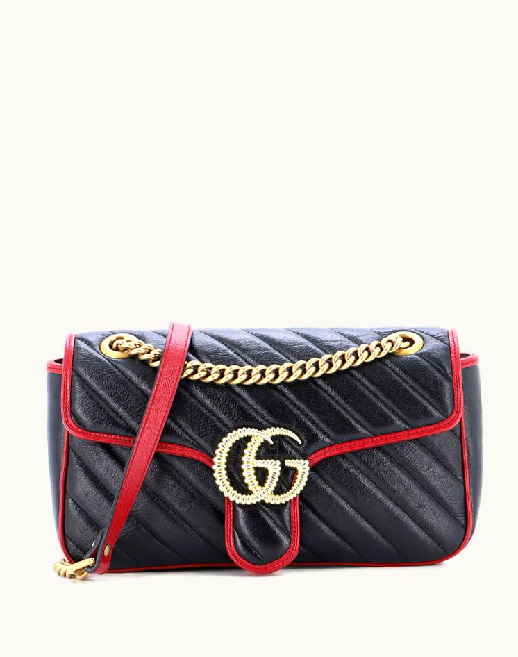 Gucci Gucci GG Marmont Flap Bag Small Diagonal Quilted Leather Black