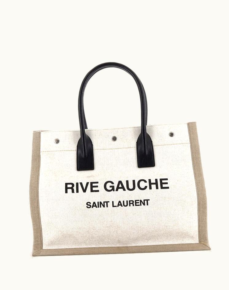 Saint Laurent Saint Laurent Rive Gauche Shopper Tote Canvas Small Neutral Aged Silver