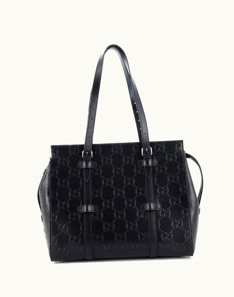 Gucci Gucci GG Embossed Perforated Leather Tote Bag Black