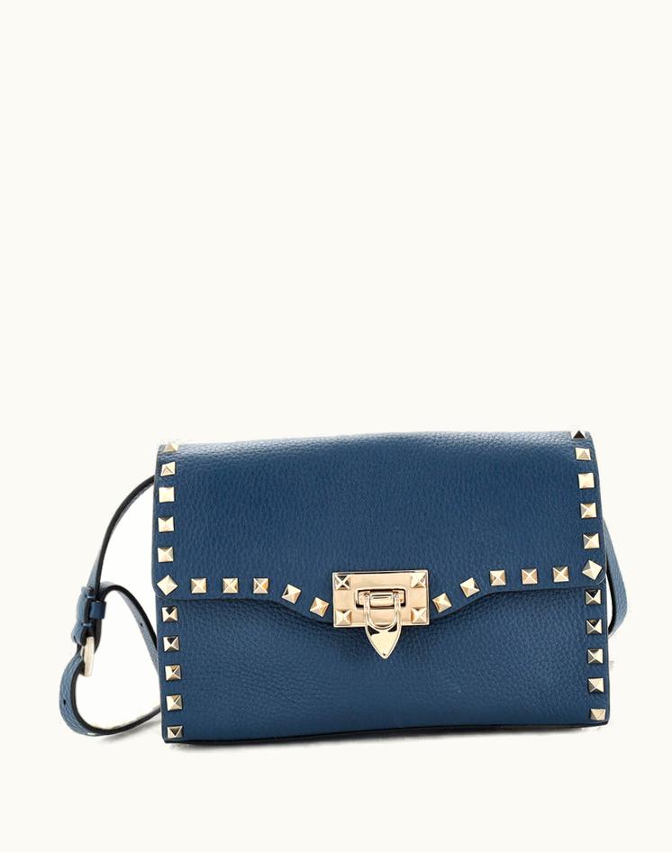 Valentino Valentino Garavani Rockstud Flip Lock Flap Bag Leather Medium Blue