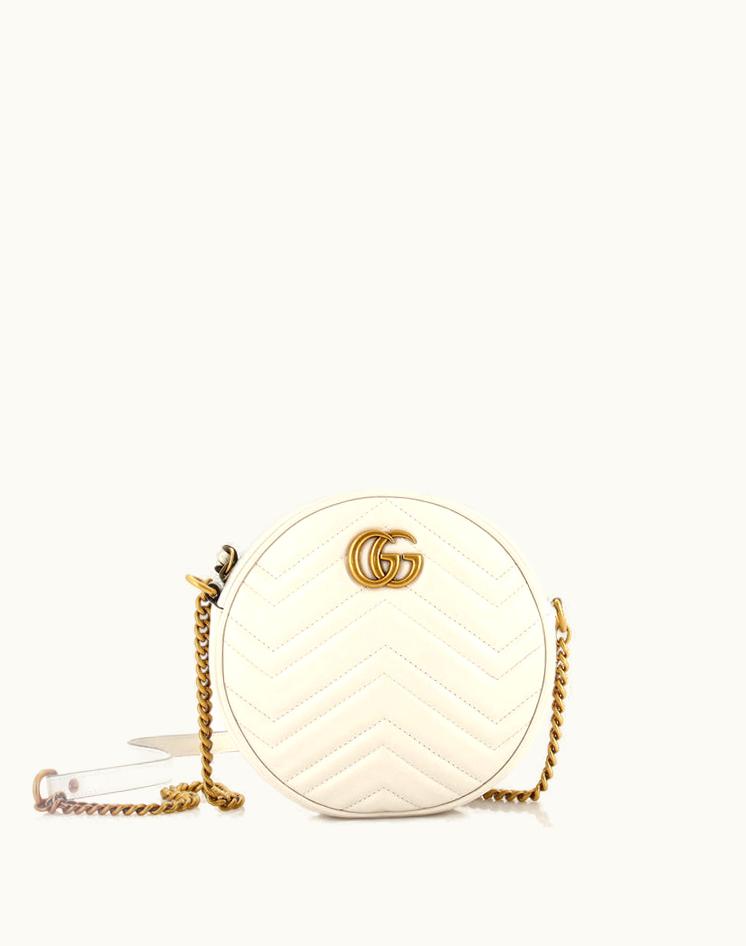 Gucci Gucci GG Marmont Round Shoulder Bag Matelasse Leather Mini White Aged Gold