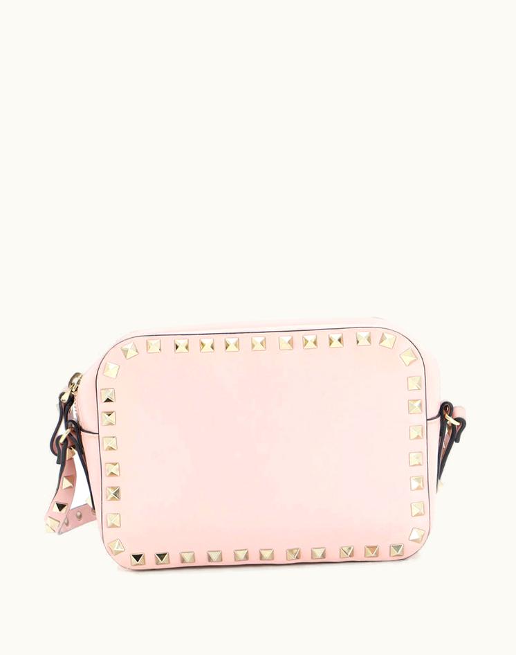 Valentino Valentino Garavani Rockstud Camera Crossbody Bag Leather Pink Gold Tone