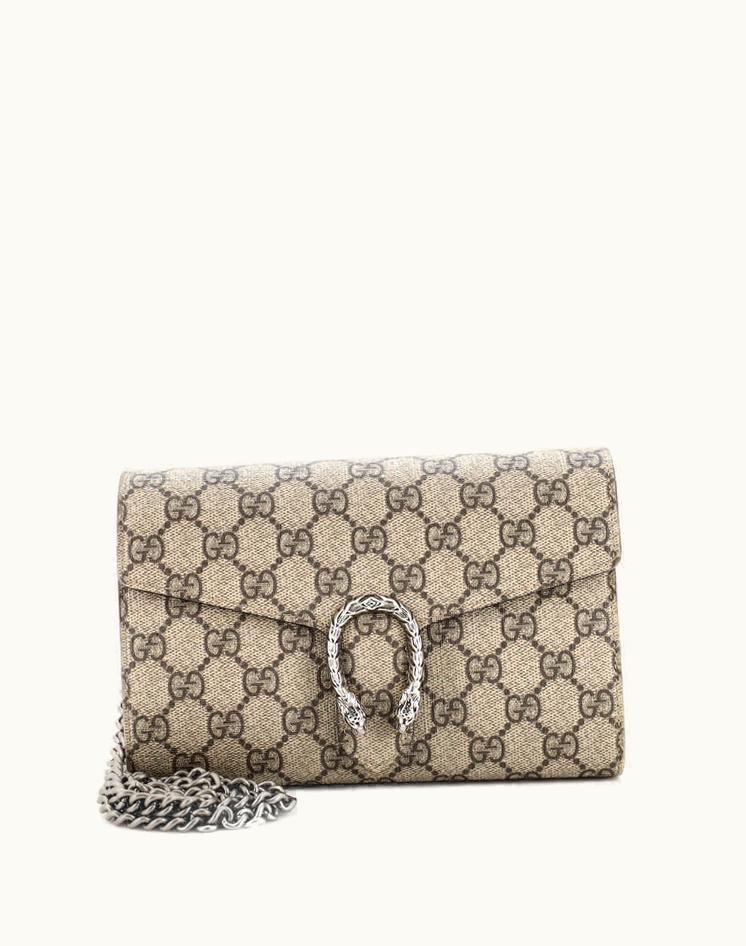 Gucci Gucci Dionysus Chain Wallet GG Coated Canvas Small Brown/Red
