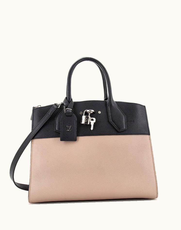 Louis Vuitton Louis Vuitton City Steamer Leather MM Handbag Black Silver