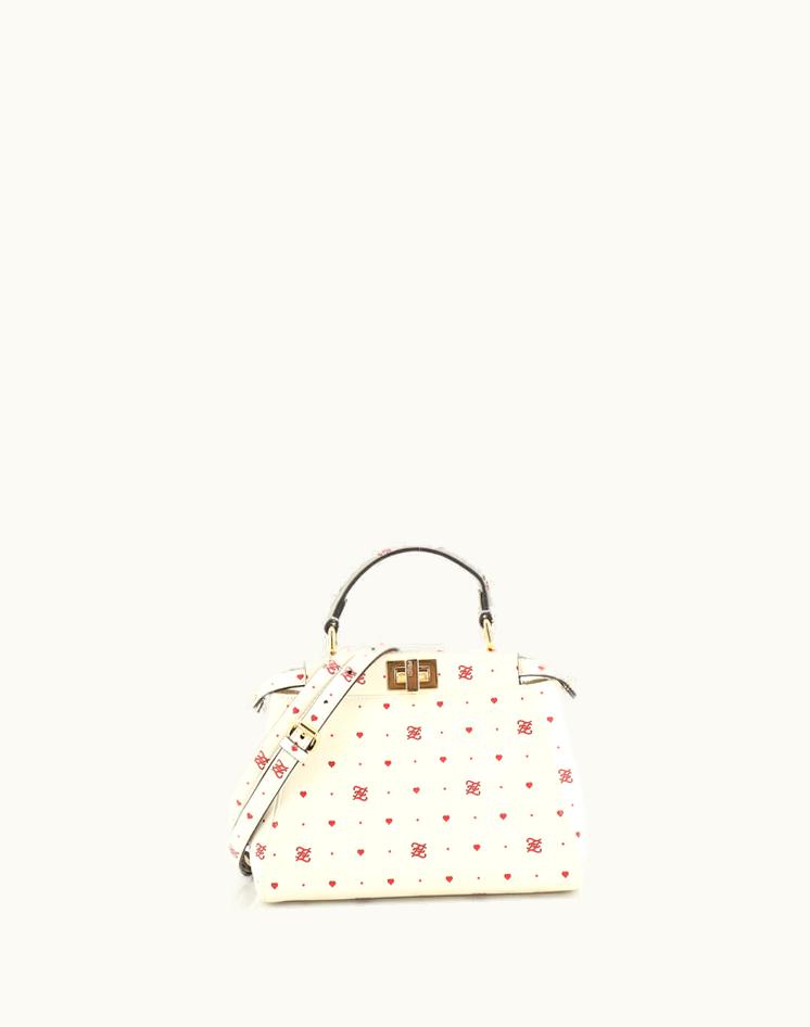 Fendi Fendi Valentine's Day Peekaboo Bag Embellished Leather Mini Neutral & White Gold