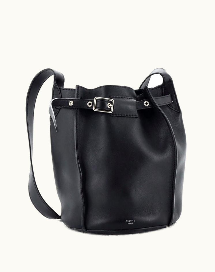 Celine Celine Long Strap Big Bag Bucket Leather Black Silver