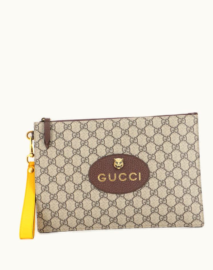 Gucci Gucci Neo Vintage Wristlet Pouch GG Coated Canvas in Brown