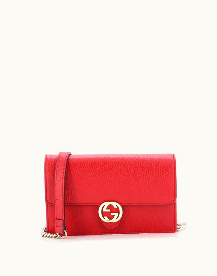 Gucci Gucci Interlocking Wallet On Chain (Outlet) Leather - Red
