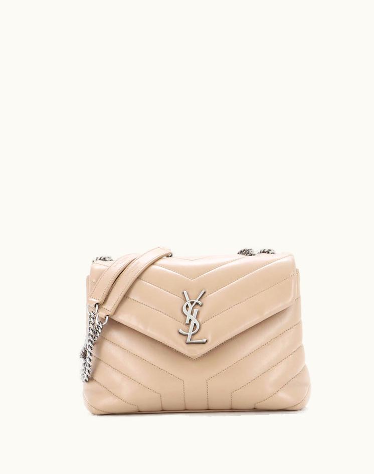 Saint Laurent Saint Laurent Loulou Matelasse Chevron Leather Small Shoulder Bag Neutral Silver