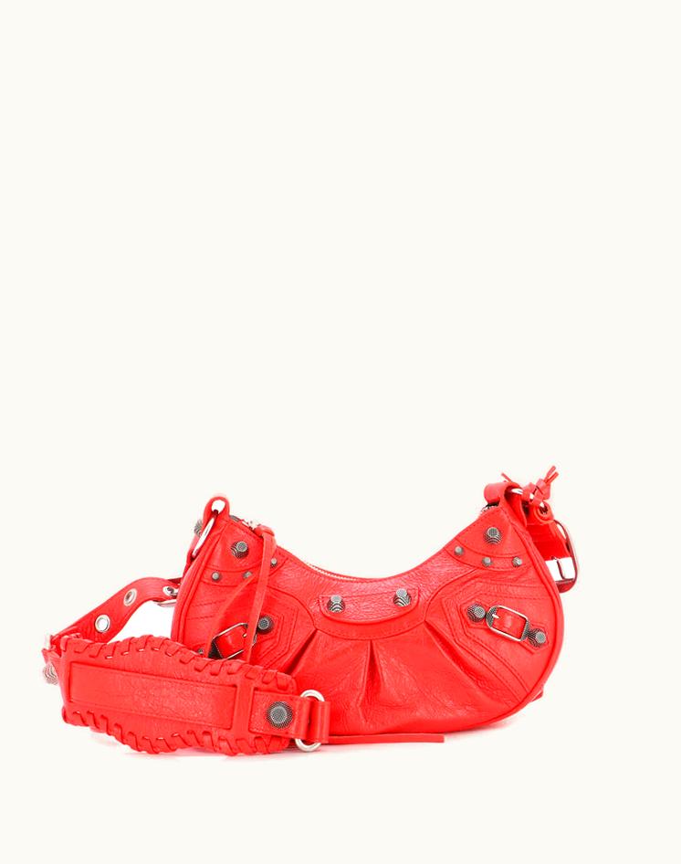 Balenciaga Balenciaga Le Cagole Giant Studs Shoulder Bag Leather XS Red Aged Silver