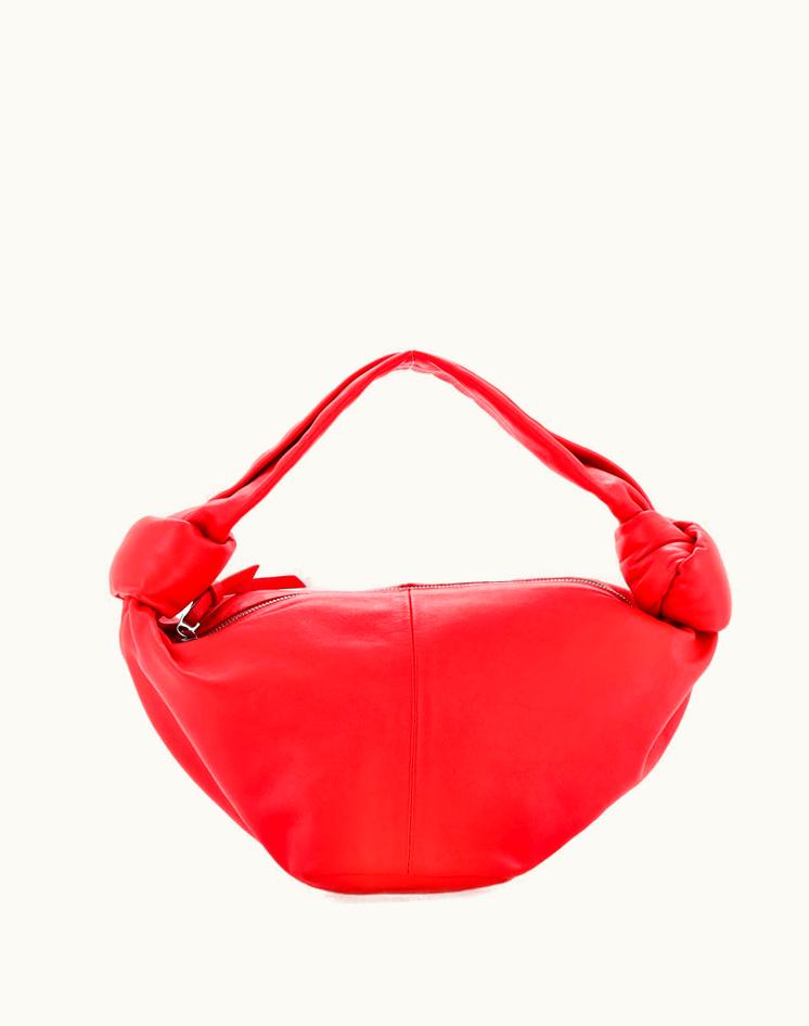 Bottega Veneta Bottega Veneta Double Knot Hobo Leather Mini Red
