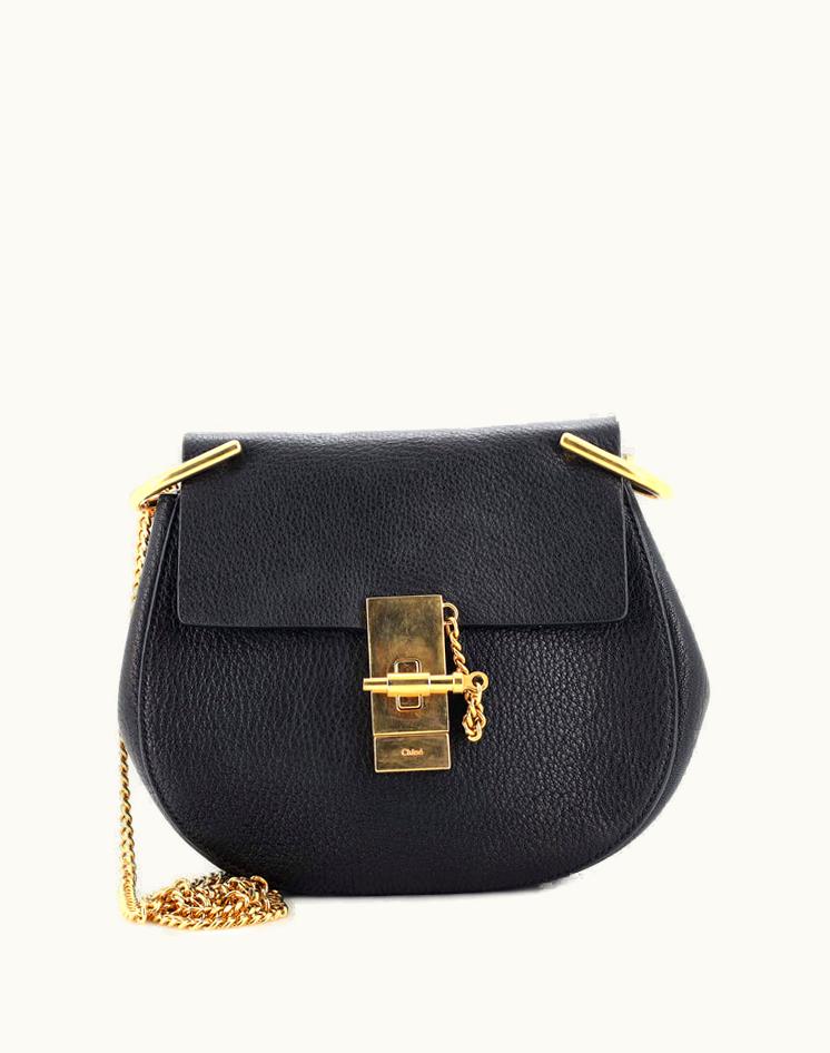 Chloe Chloe Drew Mini Crossbody Bag Black Leather Gold Hardware