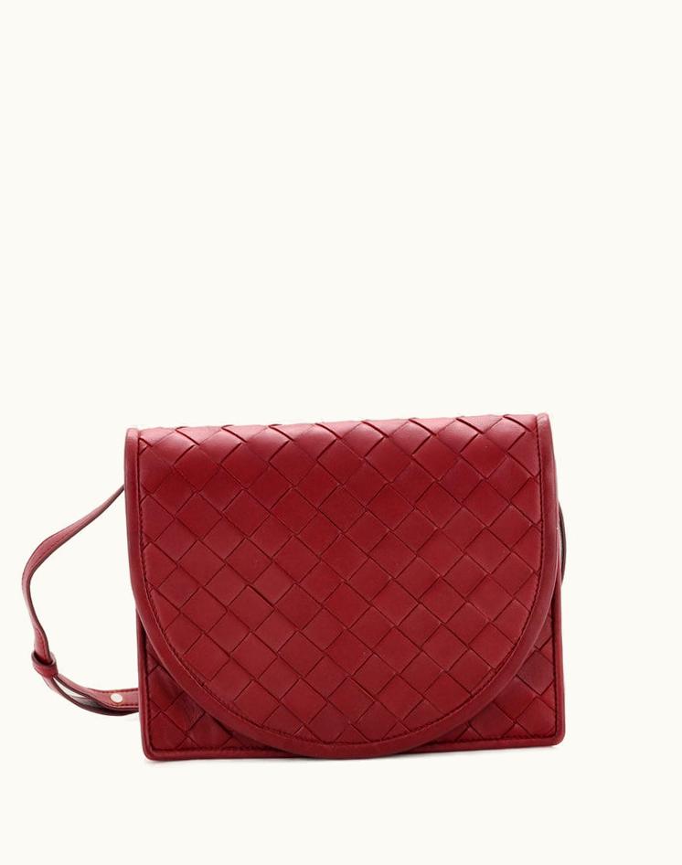 Bottega Veneta Bottega Veneta Round Flap Crossbody Bag Intrecciato Nappa Small
