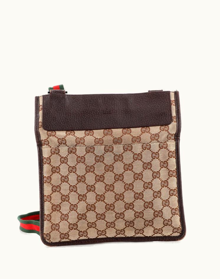 Gucci Gucci Vintage Web Crossbody Bag GG Canvas With Leather Small