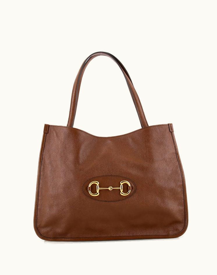 Gucci Gucci Horsebit 1955 Tote Leather Medium Brown Gold