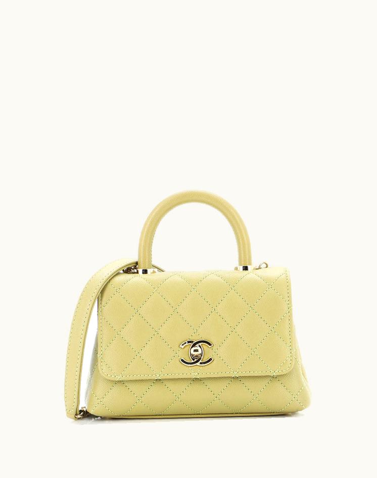 Chanel Chanel Coco Top Handle Bag Quilted Caviar Extra Mini Green Leather Gold Tone