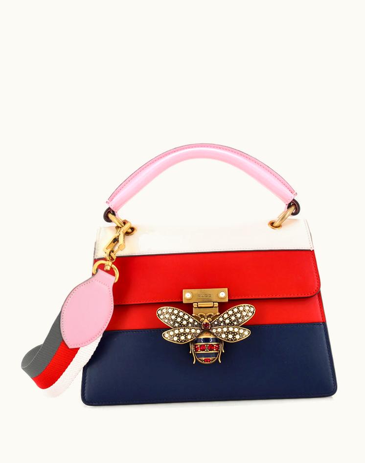 Gucci Gucci Queen Margaret Top Handle Bag Colorblock Leather Small Blue Multicolor Neutral Red