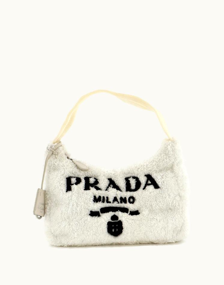 Prada Prada Re-Edition 2000 Hobo Terry Cloth Mini Cotton White Silver