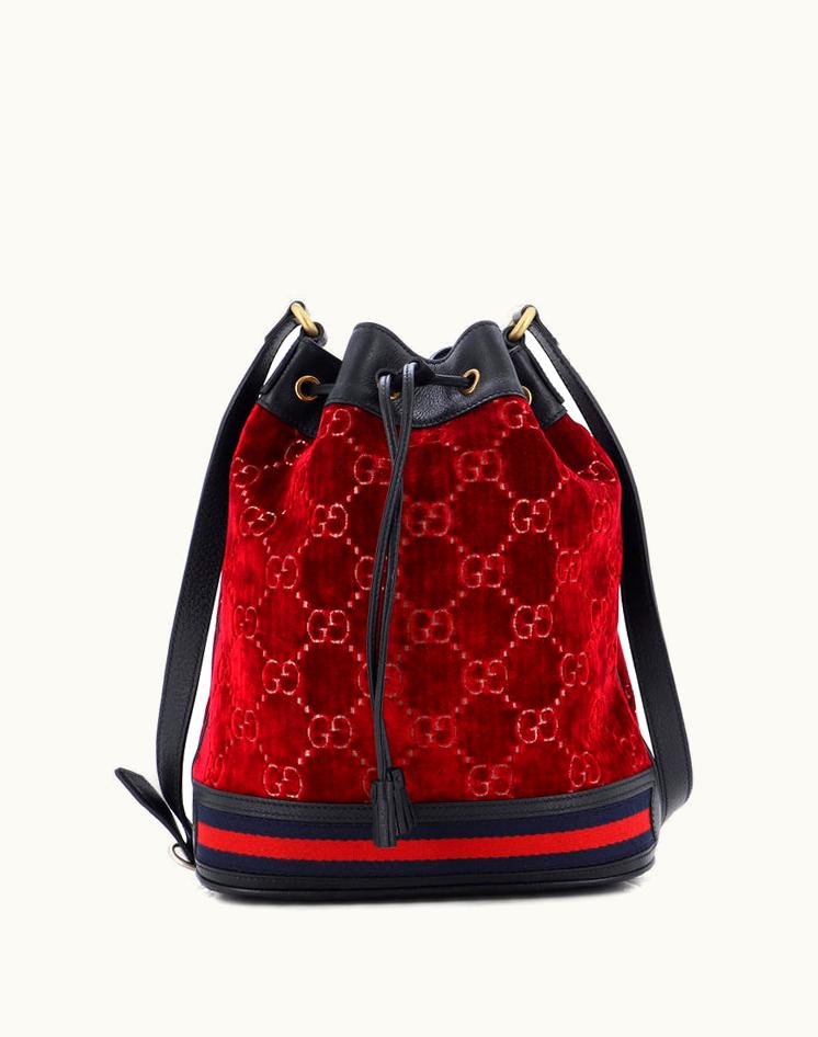 Gucci Gucci Bucket Bag GG Velvet Medium Red Luxe