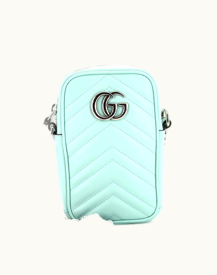 Gucci Gucci GG Marmont 236453/6 Phone Crossbody Bag Matelasse Leather Mini Green