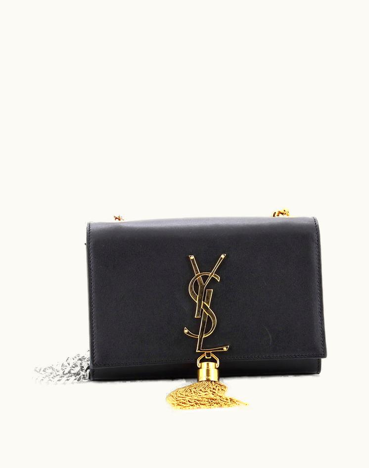 Saint Laurent Saint Laurent Monogram Tassel Crossbody Bag Leather Small Black-Gold