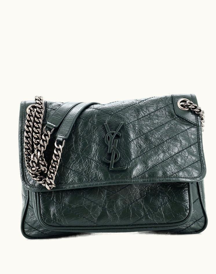 Saint Laurent Saint Laurent Niki Chain Flap Bag Matelasse Chevron Leather Medium Green