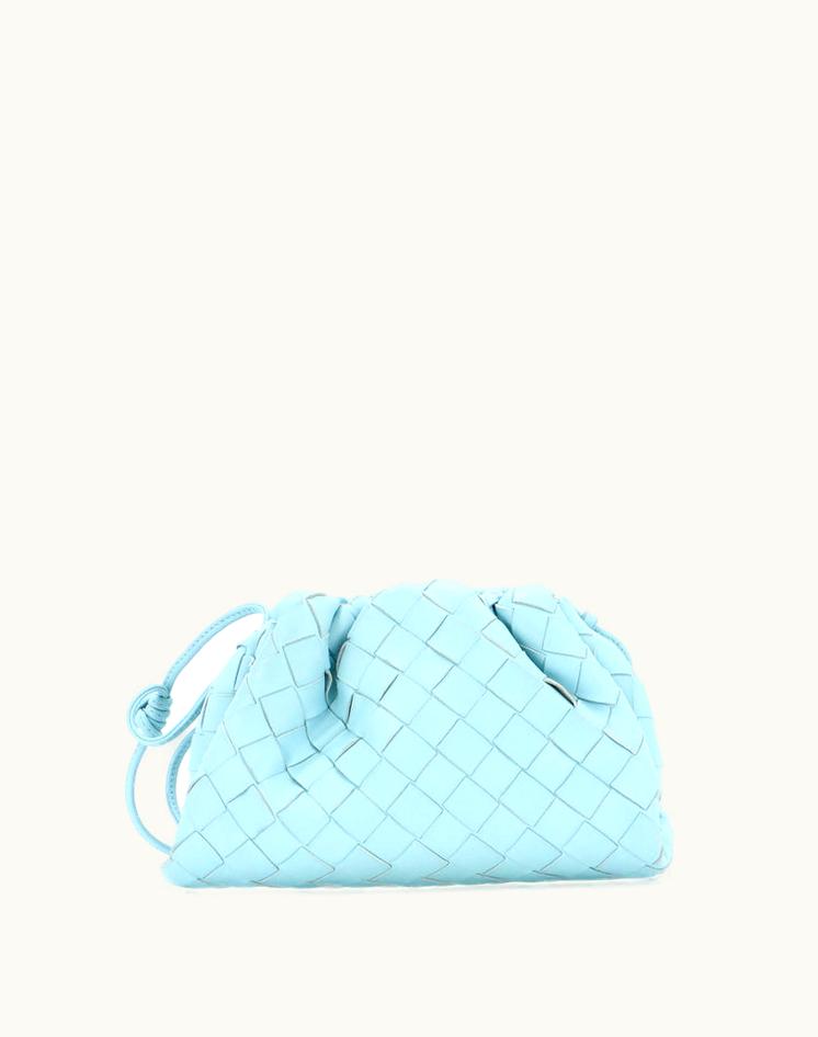 Bottega Veneta Bottega Veneta The Pouch Intrecciato Nappa Mini Leather Clutch Blue Silver