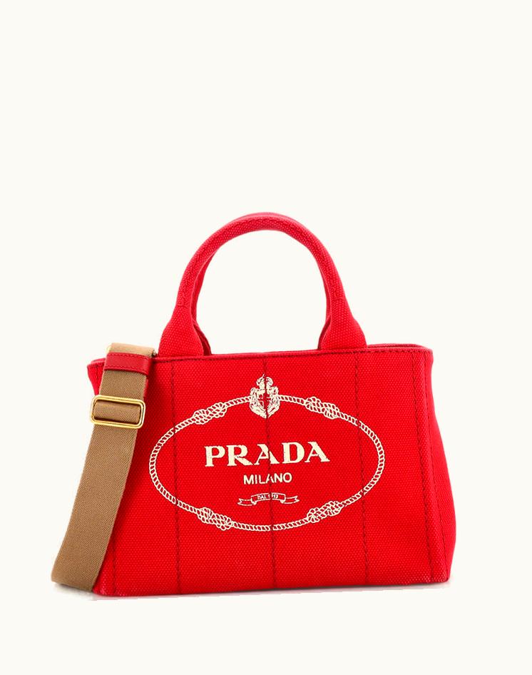 Prada Prada Canapa Convertible Tote Canvas Mini - Red